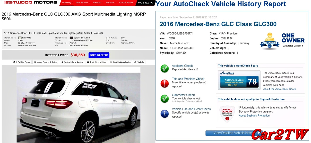 這台漂亮幾乎全新的2016賓士GLC300 AMG 2.0L白色大全配就是因為卡在檸檬車法規，這台車當初只是因為Keyless免持鑰匙有問題就被退車了，賓士原廠修好Keyless免持鑰匙轉售出來並保證這項配備沒有問題，但台灣VSCC要求美國賓士原廠藥保證這台車整台都沒有問題，當然全世界沒有車廠可以保證全車大小零件都沒問題，這台車當然被卡死無法在台灣掛牌